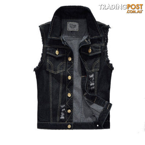 Custom Afterpay Black / MDenim Vest Mens Jackets Sleeveless Fashion Washed Jeans Waistcoat Mens Tank Top Cowboy Male Ripped Jacket Plus Size 4XL EDA359