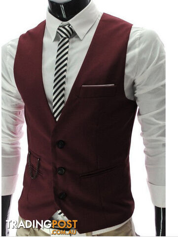 Custom Afterpay Wine red / XLMen's Slim Fit Dress Suit Vest Waistcoats, Men Gilet Colete Fashion