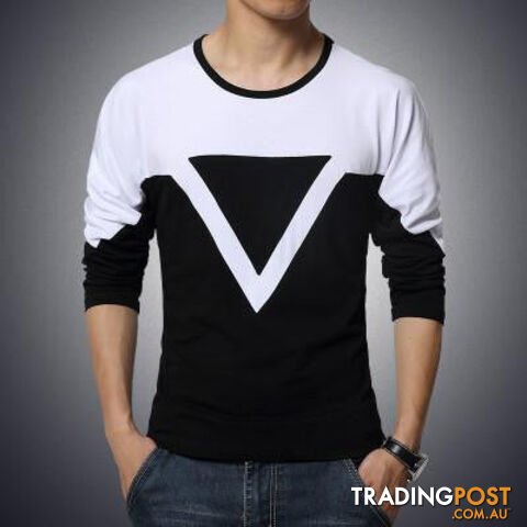 Custom Afterpay Above white / XXLsolid color stitching round neck long-sleeved sleeve Men's T-Shirt