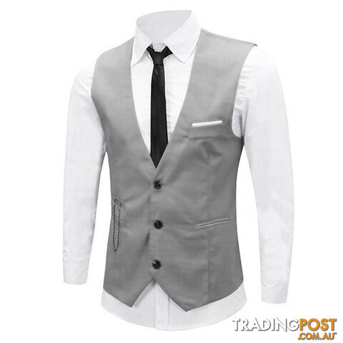 Custom Afterpay Grey / XLMen's Classic Formal Business Slim Fit Chain Dress Vest Suit Tuxedo Waistcoat