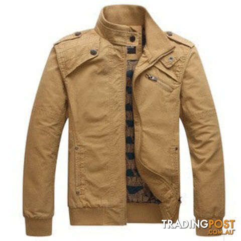 Custom Afterpay khaki / XXLMen's Fashion Casual Jacket Cotton Stand Collar Coat 4 Colors MWJ166
