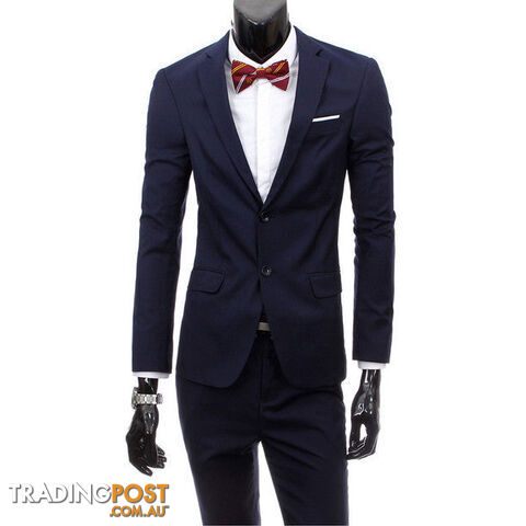 Custom Afterpay 2 pieces navy blue / Mboutique men suit sets / Men's two button Blazers suit+vest+jacket pants