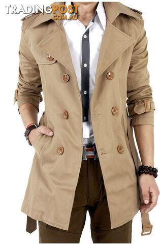 Custom Afterpay B5065khaki / MMen's windbreaker jacket men double breasted coat slim long windbreaker male trendsetter