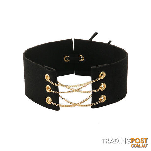Custom Afterpay BlackGlamorous Black Velvet Choker With Gold Chains Statement Necklace Link Chain Lace Up Chokers Necklaces Chocker 8 Colors