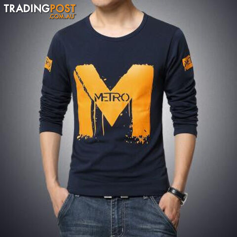 Custom Afterpay Navy / 5XLsolid color stitching round neck long-sleeved sleeve Men's T-Shirt