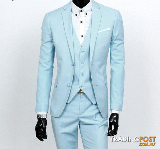 Custom Afterpay 3 pieces sky blue / Sboutique men suit sets / Men's two button Blazers suit+vest+jacket pants