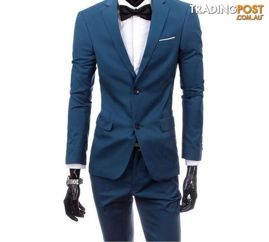 Custom Afterpay 2 pieces blue / Lboutique men suit sets / Men's two button Blazers suit+vest+jacket pants