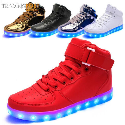 Custom Afterpay White / 7Size 32-46// USB unisex high top simulation flashing casual woman & men led shoes with light up luminous glowing shoes for adult