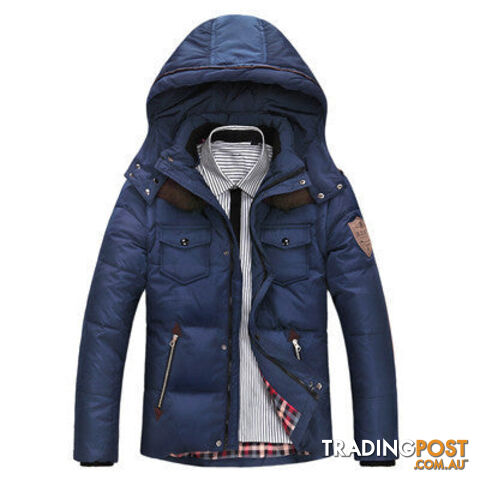 Custom Afterpay Blue / XXXLMen's Down Jacket Solid Colors And Jacket Men Duck Down Hooded Thick Clothing Male Casual Zipper Coats
