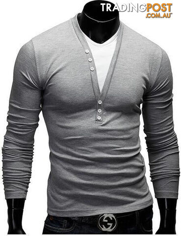 Custom Afterpay Light gray / Asian Size XLT Shirt Men Brand Fashion Men'S Fake two Stitching Design Tops & Tees T Shirt Men Long Sleeve Slim T shirt Homme XXL