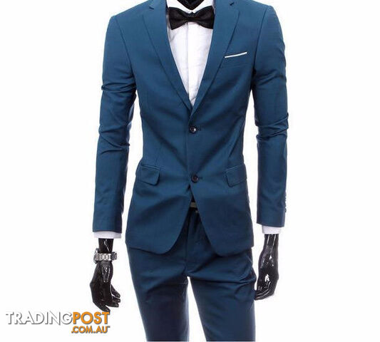 Custom Afterpay 2 pieces blue / Sboutique men suit sets / Men's two button Blazers suit+vest+jacket pants