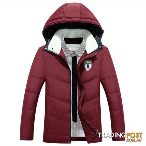 Custom Afterpay Red / XLMen's White Duck Down Jacket Casual Solid Turn-dwon Collar Parka Jacket Men Fashion Overcoat Outerwear