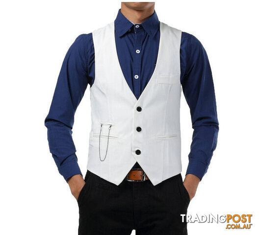 Custom Afterpay White / XXLArrival Mens Slim Fit Vest Suit Three Buttons Men's Fitted Leisure Waistcoat Casual Business Jacket Tops