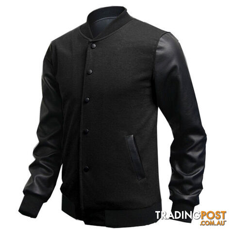 Custom Afterpay DarkGray / XXXLMens Fashion Slim Outwear Leather Sleeve Male Personalized Baseball Stitching Leisure Jacket Coat 5 Color