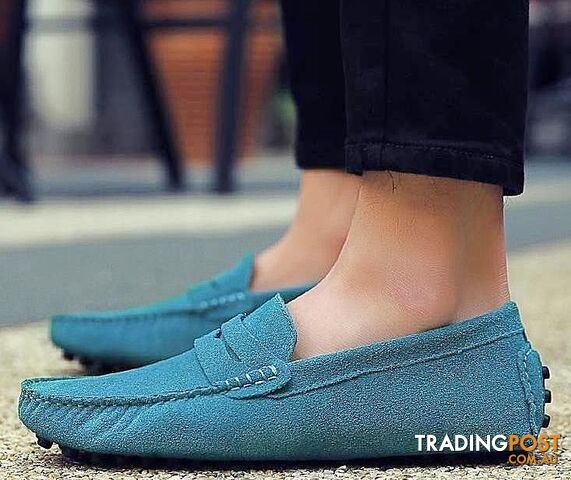 Custom Afterpay Sky Blue / 8.5Style Soft Moccasins Men Loafers High Genuine Leather Shoes Men Flats Gommino Driving Shoes