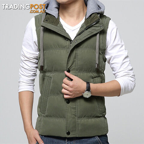 Custom Afterpay Green / MHigh Men Casual Vest Coat Hat Detachable Men Waistcoat Sleeveless Jacket Solid Outwear Vest Men 4 Colors