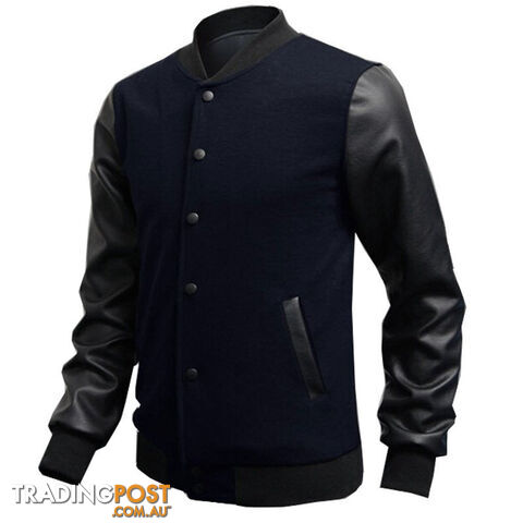 Custom Afterpay DarkBlue / XXXLMens Fashion Slim Outwear Leather Sleeve Male Personalized Baseball Stitching Leisure Jacket Coat 5 Color