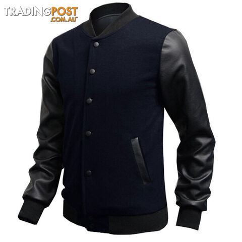 Custom Afterpay DarkBlue / LMens Fashion Slim Outwear Leather Sleeve Male Personalized Baseball Stitching Leisure Jacket Coat 5 Color