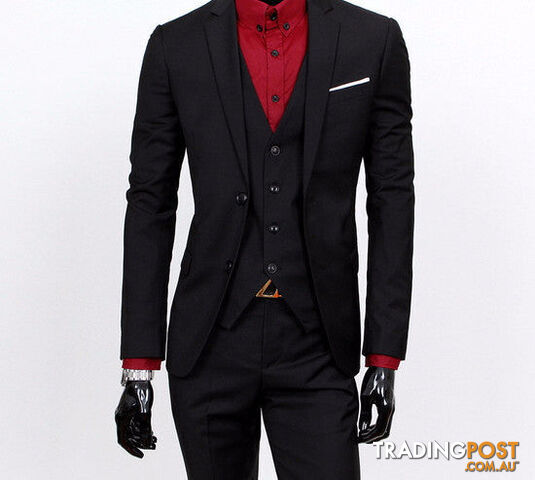 Custom Afterpay 3 pieces black / Sboutique men suit sets / Men's two button Blazers suit+vest+jacket pants