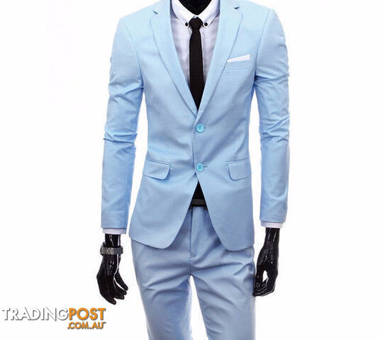Custom Afterpay 2 pieces sky blue / Sboutique men suit sets / Men's two button Blazers suit+vest+jacket pants