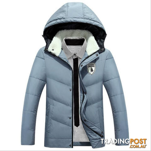 Custom Afterpay Sky Blue / MMen's White Duck Down Jacket Casual Solid Turn-dwon Collar Parka Jacket Men Fashion Overcoat Outerwear