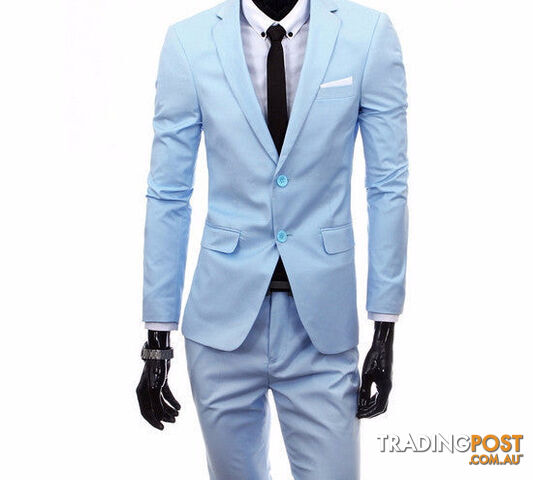 Custom Afterpay 2 pieces sky blue / XXXLboutique men suit sets / Men's two button Blazers suit+vest+jacket pants