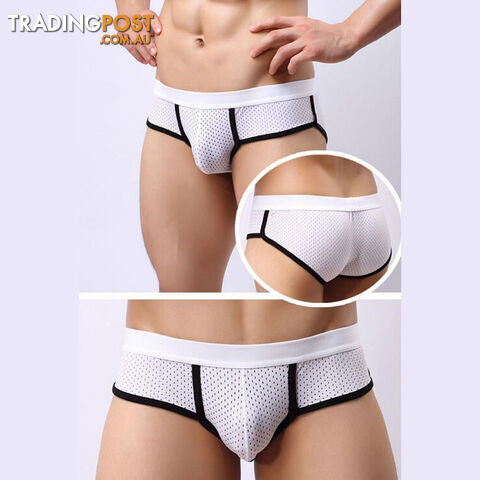 Custom Afterpay White / MLow Waist U Convex Bulge Pouch Briefs Men's Acrylic Mesh Brief Underwear 3 Colors Underpants M-XL