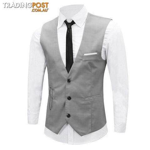 Custom Afterpay Grey / XXXLMen's Classic Formal Business Slim Fit Chain Dress Vest Suit Tuxedo Waistcoat