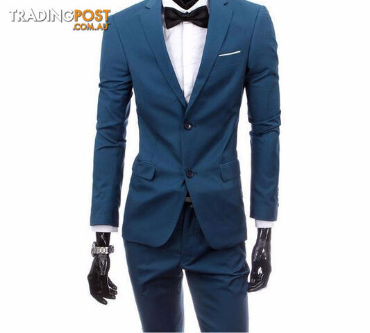 Custom Afterpay 2 pieces blue / Mboutique men suit sets / Men's two button Blazers suit+vest+jacket pants