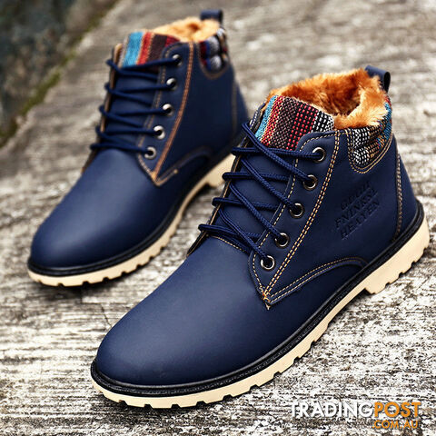 Custom Afterpay blue / 10Men Boots Warm Leather Blue Army Boots Fashion Waterproof Ankle Boots Plush Rubber Yellow Shoes Round Toe G5