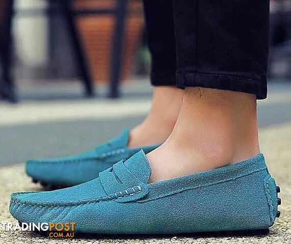 Custom Afterpay Sky Blue / 7.5Style Soft Moccasins Men Loafers High Genuine Leather Shoes Men Flats Gommino Driving Shoes