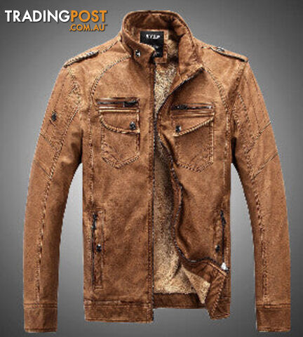 Custom Afterpay Brown / XXLMen Leather Jacket Fur Stand Collar PU Motorcycle Jacket Men Wadded fashion Casual Parka