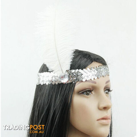 Custom Afterpay QWFeather Headband 1920's Flapper Sequin Headpiece Costume Head Band Party Favor