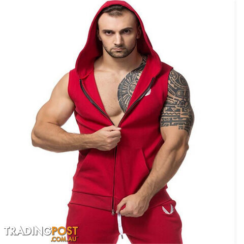 Custom Afterpay Red / XXLStretchy Sleeveless Shirt Casual Fashion Hooded Gyms Tank Top Men bodybuilding Fitness Clothing