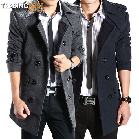 Custom Afterpay F59 black / Mmale trench slim medium-long overcoat woolen fashion leisure men's clothing outerwear