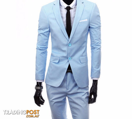 Custom Afterpay 2 pieces sky blue / Lboutique men suit sets / Men's two button Blazers suit+vest+jacket pants