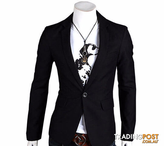 Custom Afterpay Black / XLStylish Men's Casual Slim Fit One Button Suit Pop Blazer Black Coat Jacket