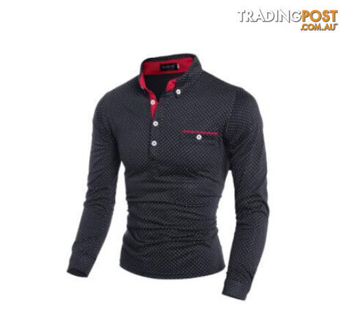 Custom Afterpay Black / MBritish Style Men Polo Shirt Homme Cotton Tops Polka Dot with Pocket Fashion Fitness Mens Long Sleeved Shirts Camisa Polo