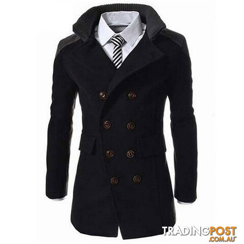 Custom Afterpay black / XXLFashion Men's Coat Turn-down Collar Wool Blend Men Pea Coat Double Breasted Overcoat MWN113