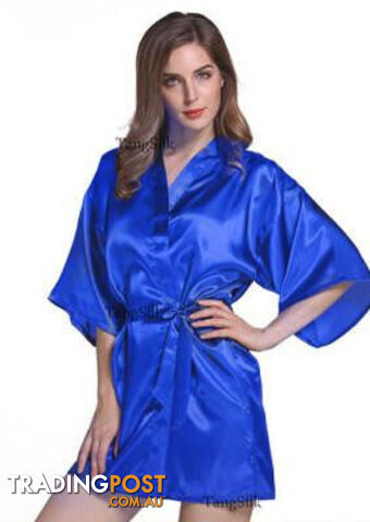 Custom Afterpay As the photo show 12 / MWomen Silk Satin Short Night Robe Solid Robe Fashion Bath Robe Bathrobe Wedding Bride Bridesmaid Robe