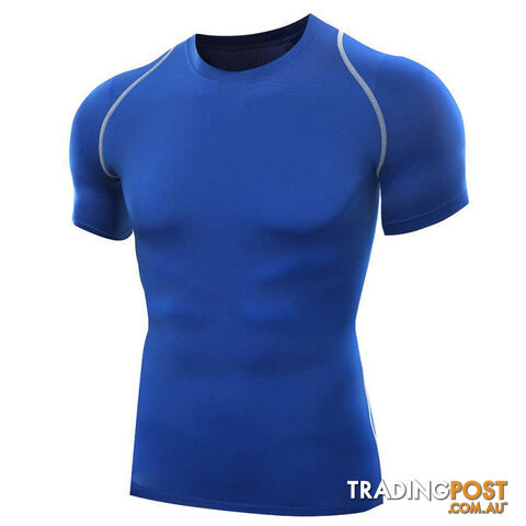 Custom Afterpay Blue / XLMen T Shirts O-Neck Compression T Shirts Tops Tights Fitness Base Layer Tops Short Sleeve S-XXL