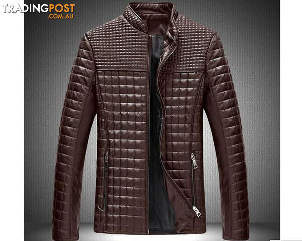Custom Afterpay brown / LMen's Solid Style Fashion Male Casual PU Leather Jacket Slim Fit Solid Big Size M-5XL Coat men