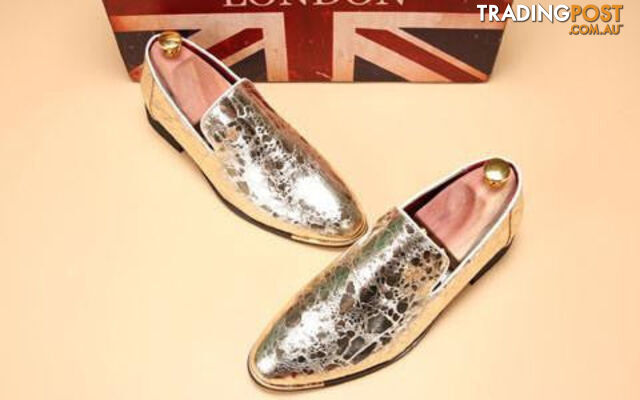 Custom Afterpay Gold / 8Silver gold spike men loafers shoes luxury brand trendy flat footwear studded male patent leather oxford shoes for men