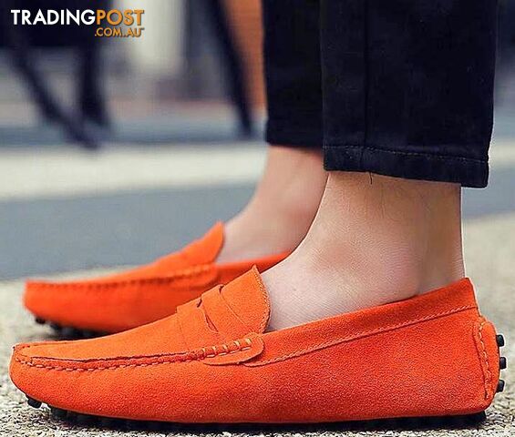 Custom Afterpay Orange / 9.5Style Soft Moccasins Men Loafers High Genuine Leather Shoes Men Flats Gommino Driving Shoes