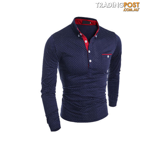 Custom Afterpay Navy blue / MFashion Mens Dots Polo Long Sleeve Print Slim Fit Shirts for Men Polo Shirts Plus Size Camisa Polo Masculina