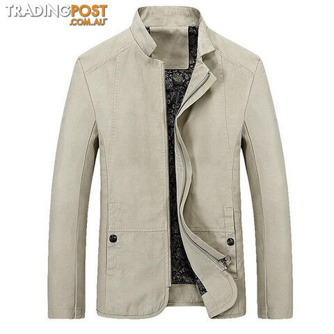 Custom Afterpay Khaki / XXXLMen's Jacket Casual Slim Fit Solid Color Coat Zipper Stand Collar Outwear MWJ1778