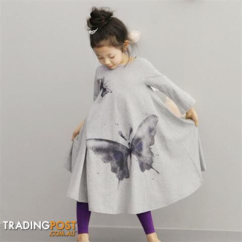 Custom Afterpay gray / 4TBaby Girls Full butterfly print Dress 2t-8 Kids Beach Dresses for girls toddler girls clothing