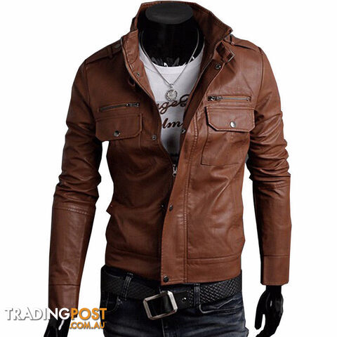 Custom Afterpay Light Brown / LClassic Style Motorcycling PU Leather Jackets Men Slim Male Motor Jacket Men's Clothes MWP148