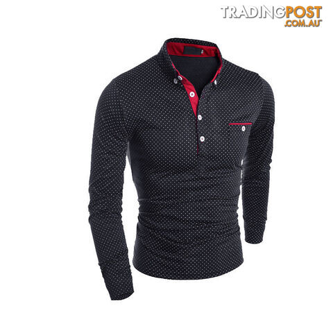 Custom Afterpay black / LFashion Mens Dots Polo Long Sleeve Print Slim Fit Shirts for Men Polo Shirts Plus Size Camisa Polo Masculina