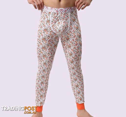 Custom Afterpay Orange / LWarm Men Long Johns Cotton Printed Thermal Underwear Men Thermo Underwear Long Johns Underpants qk04